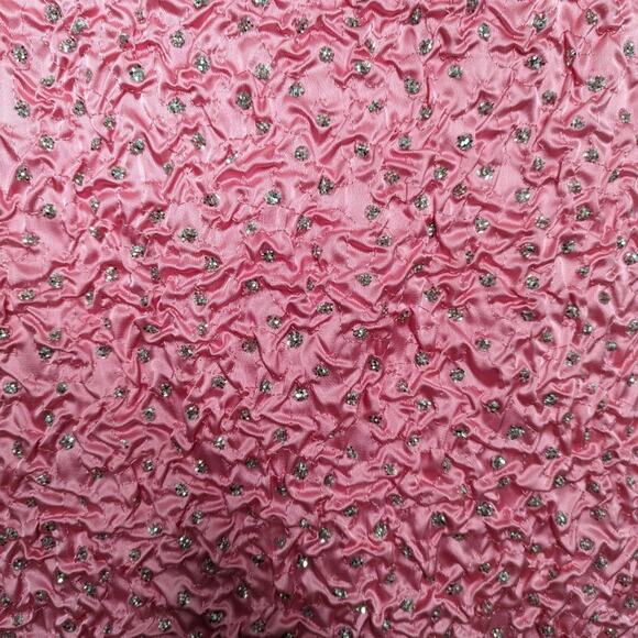 Vintage Zum Zum Pink Off The Shoulder Mini Ruched Silver Glitter Sweetheart Neck - Picture 8 of 12